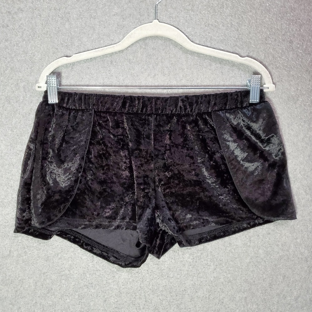 Bebe Women Sleepwear XL Black Shorts Velvet Mid Rise Pull On 2" Inseam